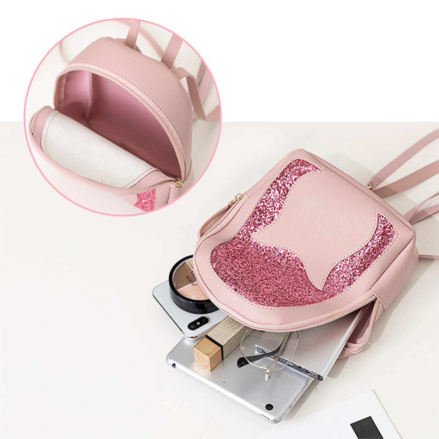 Sequin Small Shining PU Feather Backpack 7